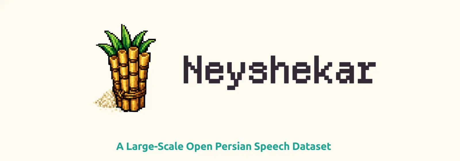 Neyshekar logo: a pixel-art bundle of sugarcane beside the word Neyshekar and the subtitle A Large-Scale Open Persian Speech Dataset.